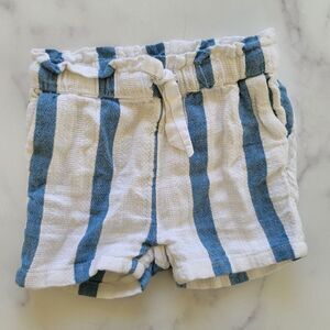 H&M 12-18 month blue white striped nautical pull on muslin shorts 100% cotton